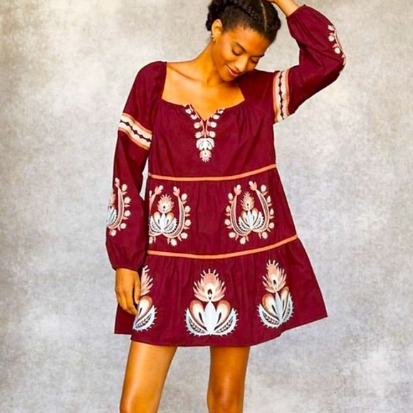 Anthropologie | Dresses | Anthropologie Let Me Be Embroidered Long Sleeves Tunic  Dress | Poshmark